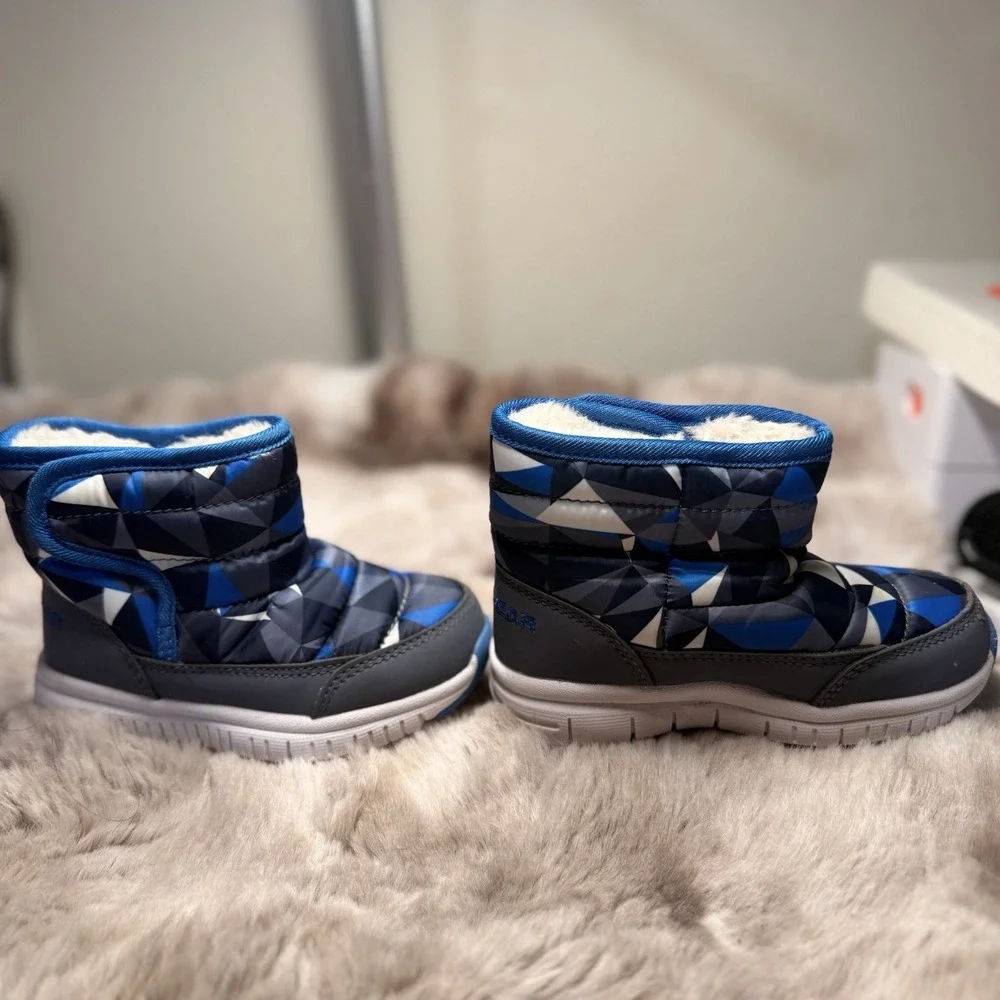 HOBIBEAR Winter Snow Boots Waterproof Toddler Blue Geometric Sz 8.5